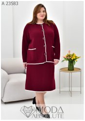 Жіночий бордовий трикотажний костюм із кофтою та спідницею А 23583